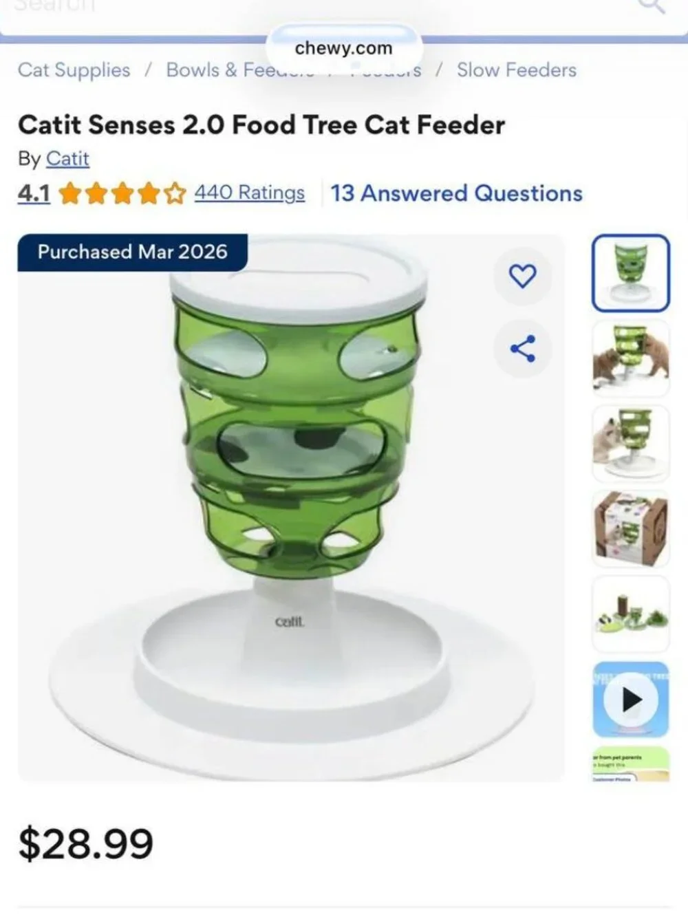 New Catit Senses 2.0 Food Tree Cat Feeder
